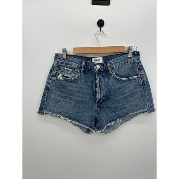 Agolde Womens Parker Cut Off Denim Shorts Size 27 Button Fly Organic Cotton - Picture 1 of 6